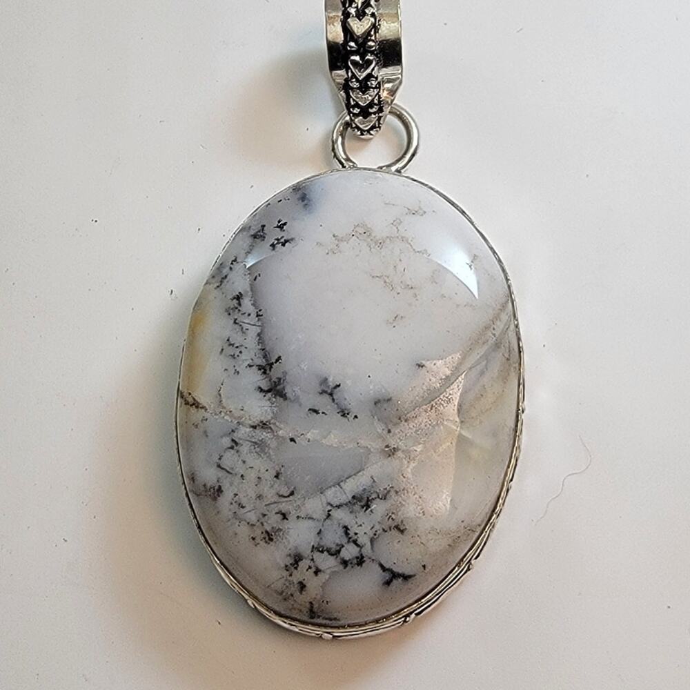 Ornate Sterling Silver Pendants Necklace with Handmade Dendritic Opal Jewelry